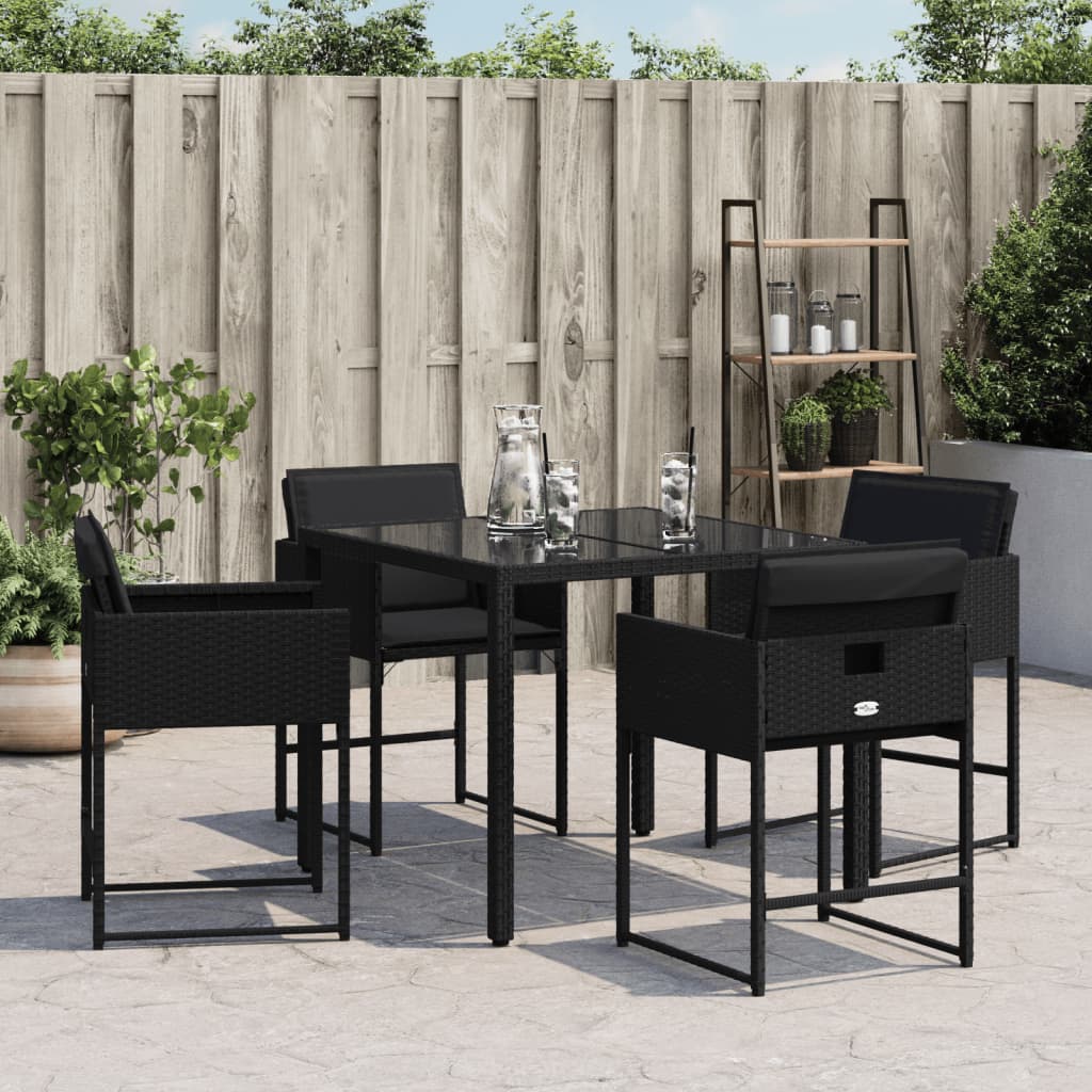 Chaises de jardin lot de 4 avec coussins noir résine tressée