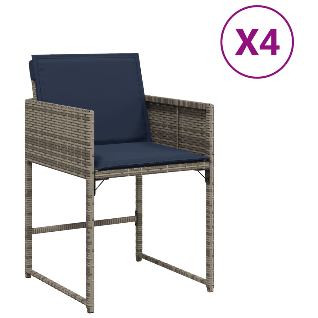 Chaises de jardin avec coussins lot de 4 gris résine tressée