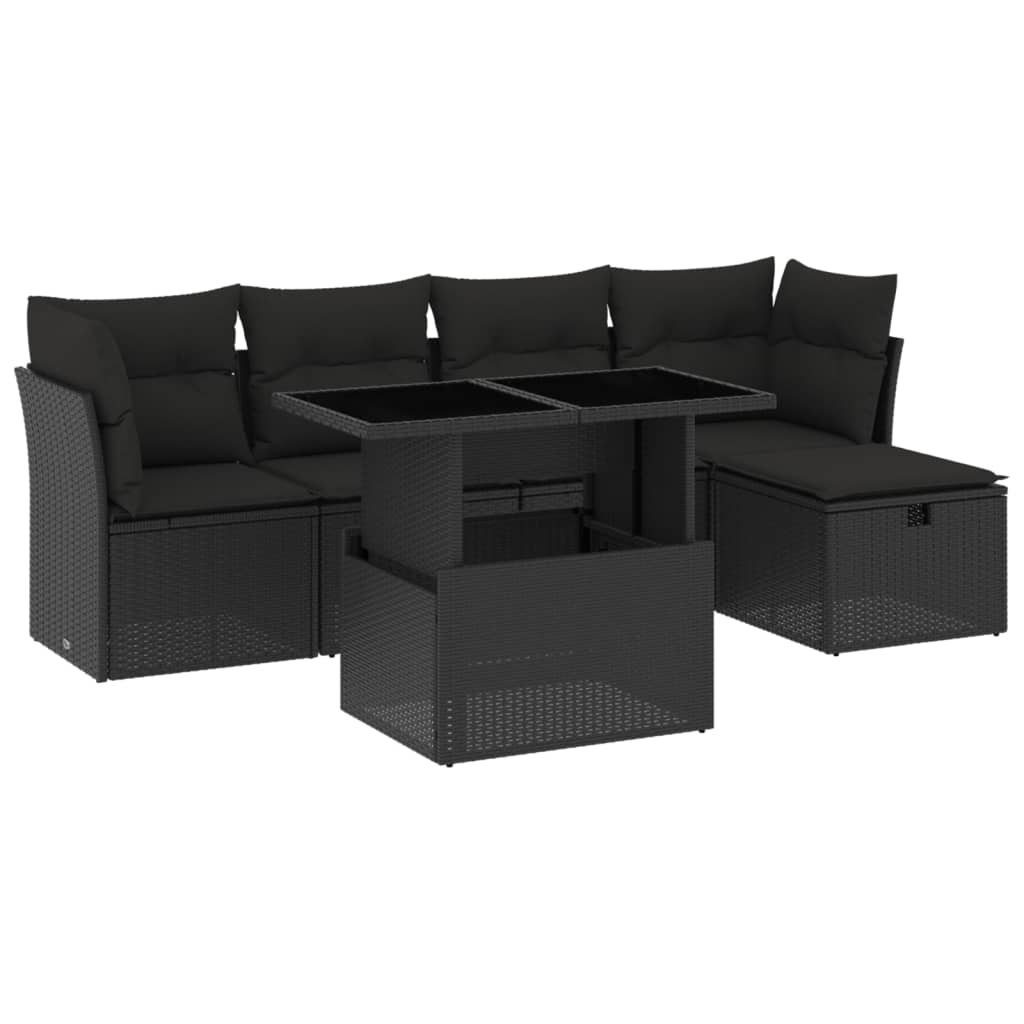 Salon de jardin 6 pcs avec coussins noir résine tressée