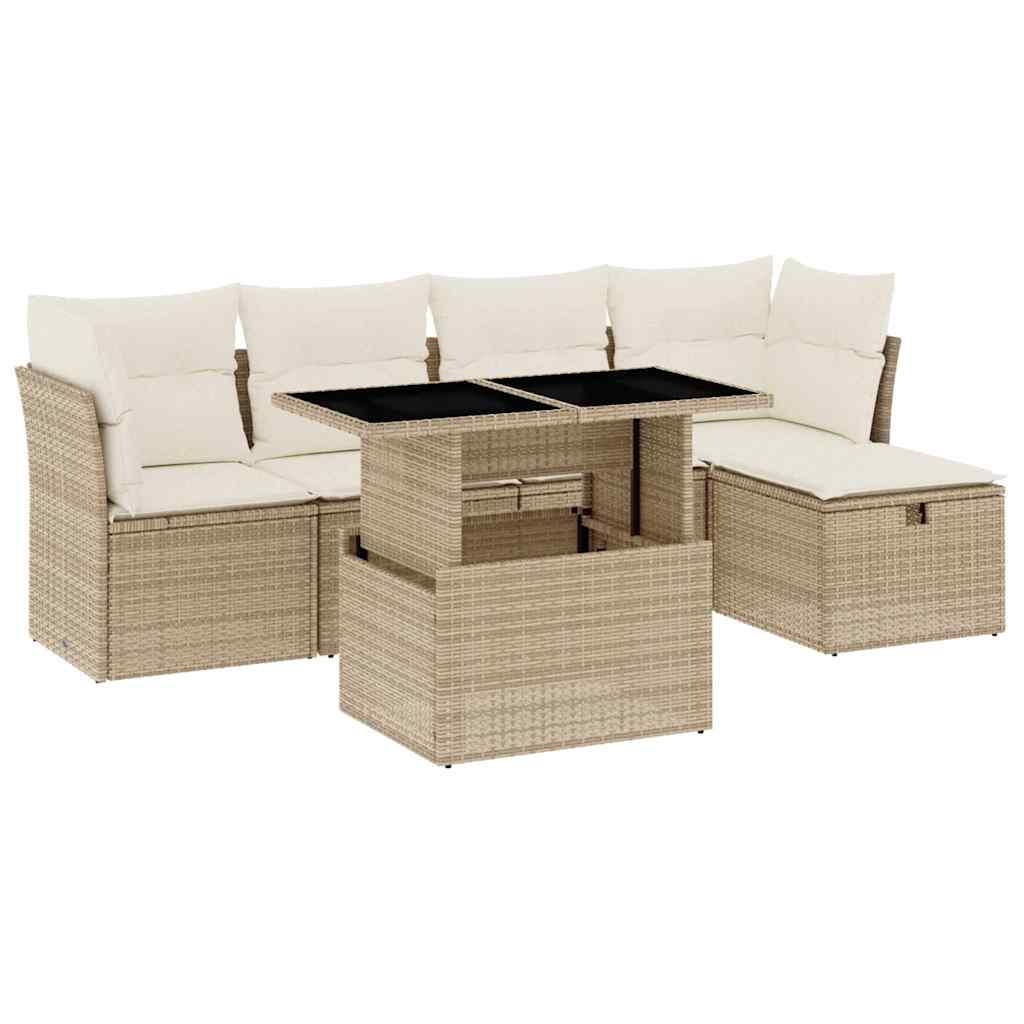 Salon de jardin avec coussins 6 pcs beige résine tressée