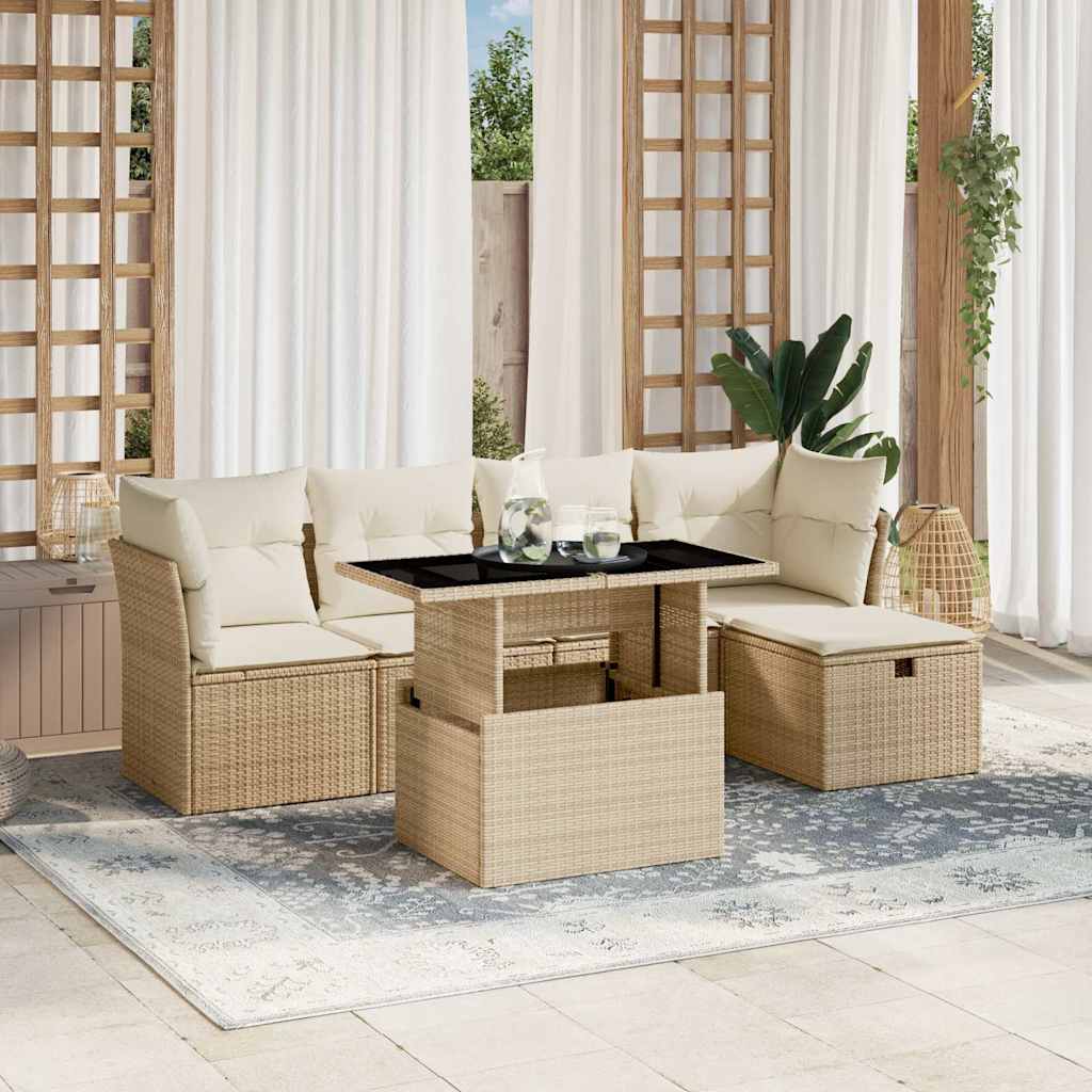 Salon de jardin avec coussins 6 pcs beige résine tressée