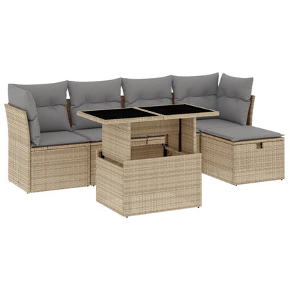 Salon de jardin avec coussins 6 pcs beige résine tressée