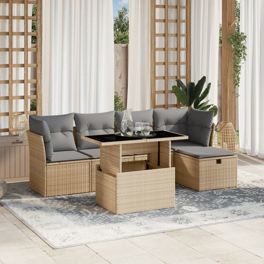 Salon de jardin avec coussins 6 pcs beige résine tressée