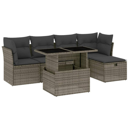 Salon de jardin 6 pcs avec coussins gris résine tressée