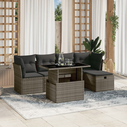 Salon de jardin 6 pcs avec coussins gris résine tressée