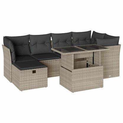 Salon de jardin avec coussins 7 pcs gris clair résine tressée