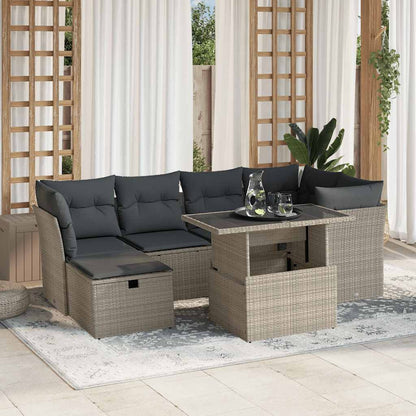 Salon de jardin avec coussins 7 pcs gris clair résine tressée