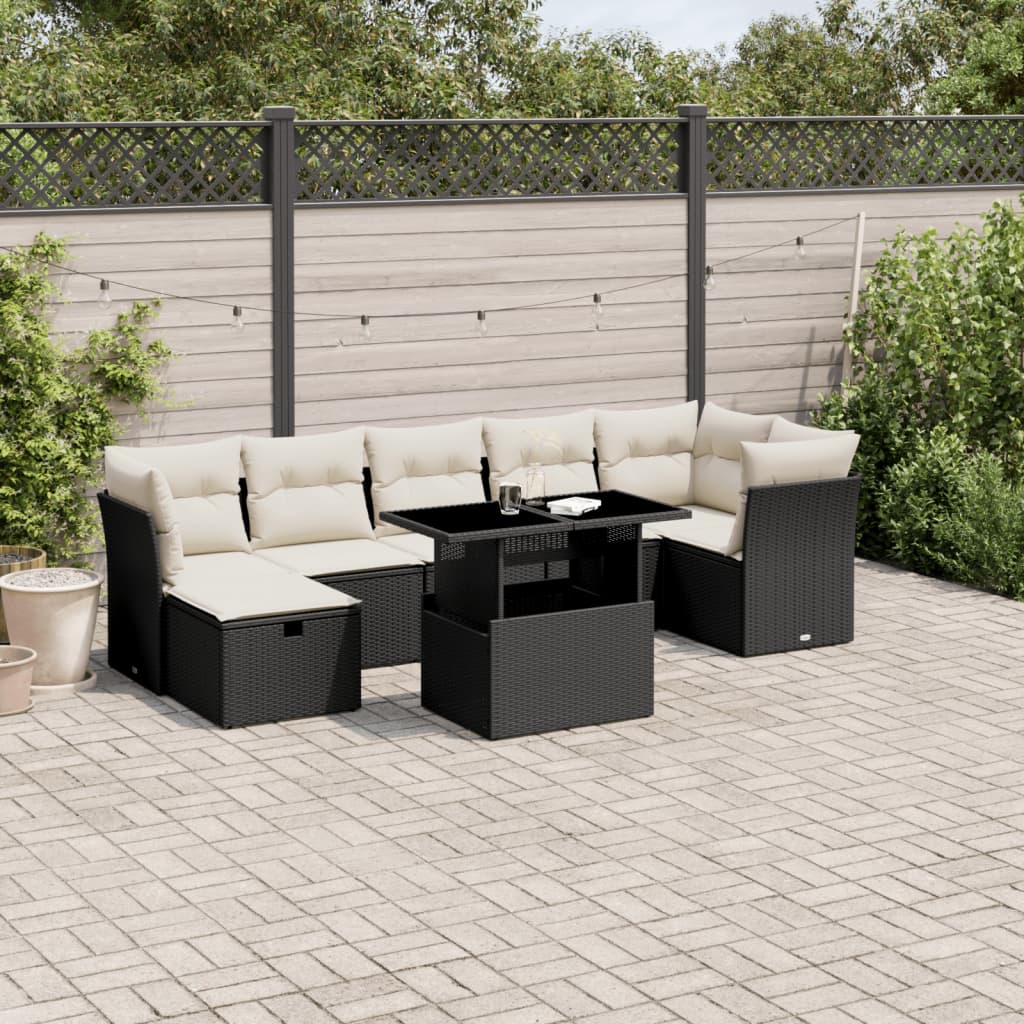 Salon de jardin 8 pcs avec coussins noir résine tressée