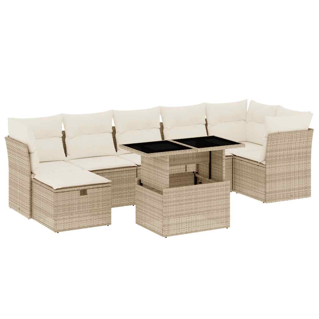 Salon de jardin avec coussins 8 pcs beige résine tressée