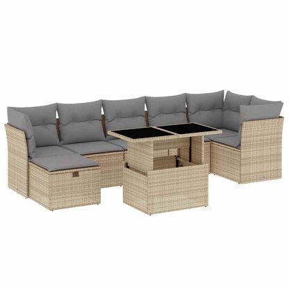 Salon de jardin avec coussins 8 pcs beige résine tressée