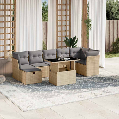 Salon de jardin avec coussins 8 pcs beige résine tressée