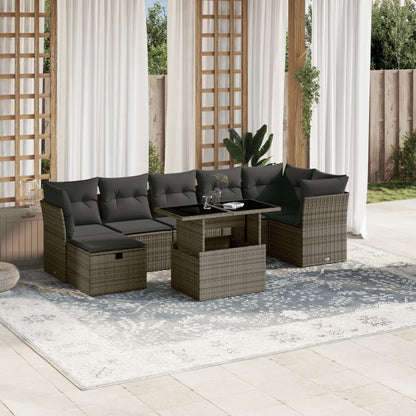 Salon de jardin 8 pcs avec coussins gris résine tressée