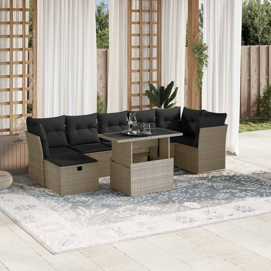 Salon de jardin 8 pcs avec coussins gris clair résine tressée