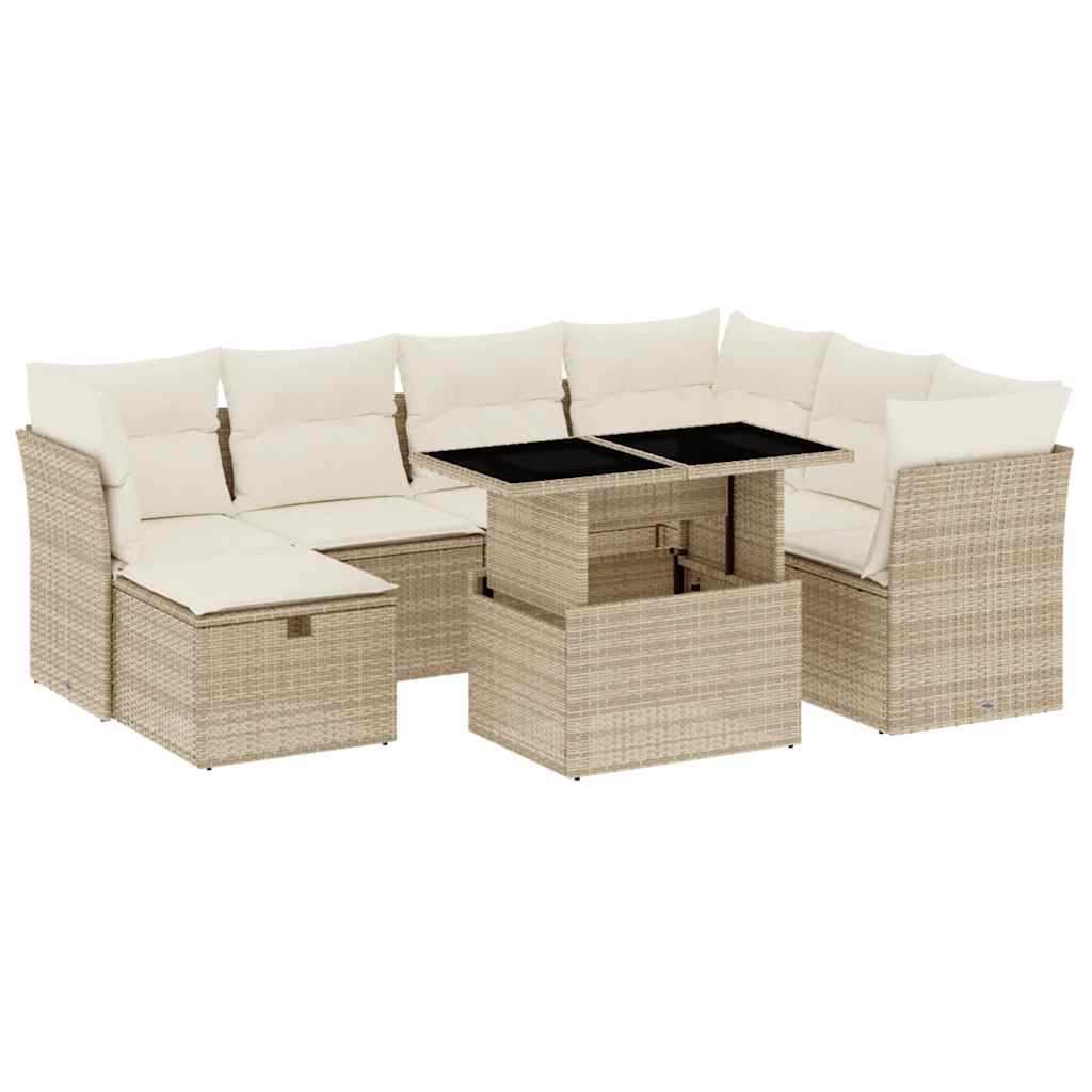 Salon de jardin avec coussins 8 pcs beige résine tressée