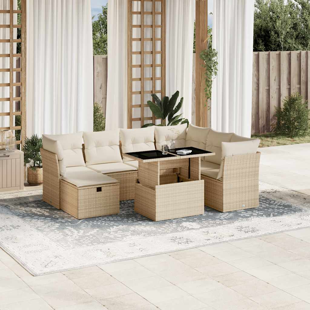 Salon de jardin avec coussins 8 pcs beige résine tressée