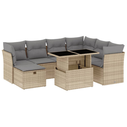 Salon de jardin avec coussins 8 pcs beige résine tressée