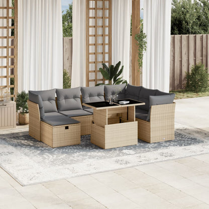 Salon de jardin avec coussins 8 pcs beige résine tressée