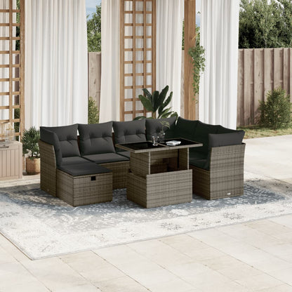 Salon de jardin 8 pcs avec coussins gris résine tressée