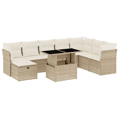 Salon de jardin avec coussins 9 pcs beige résine tressée