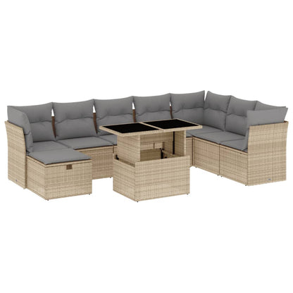 Salon de jardin avec coussins 9 pcs beige résine tressée