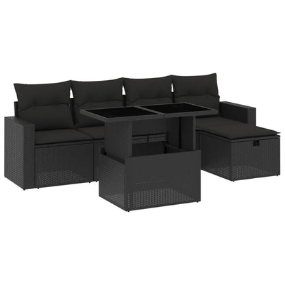 Salon de jardin 6 pcs avec coussins noir résine tressée