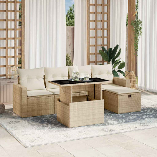 Salon de jardin avec coussins 6 pcs beige résine tressée