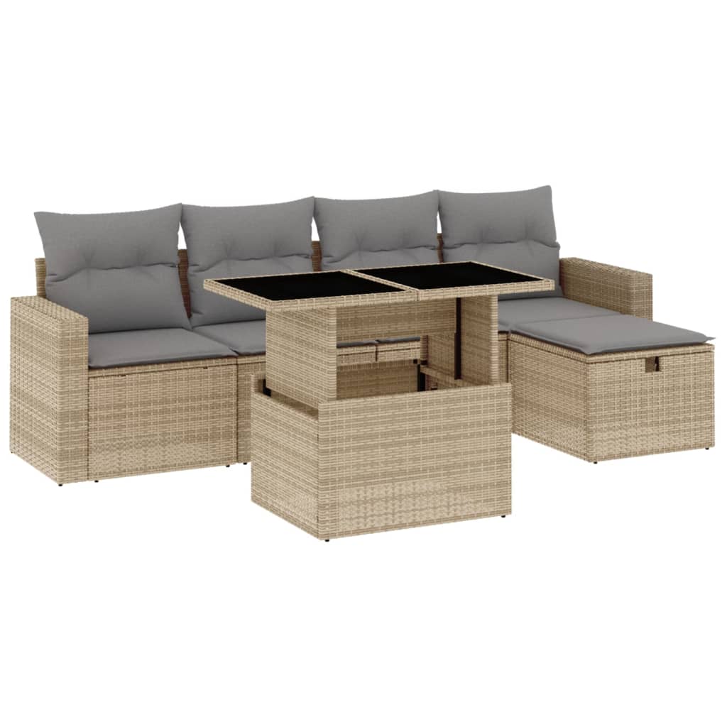 Salon de jardin avec coussins 6 pcs beige résine tressée