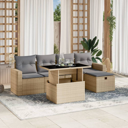 Salon de jardin avec coussins 6 pcs beige résine tressée