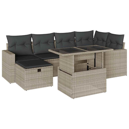 Salon de jardin avec coussins 7 pcs gris clair résine tressée