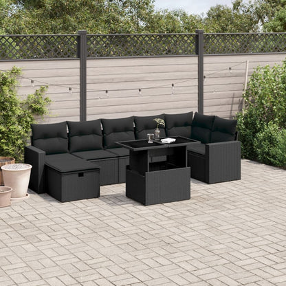 Salon de jardin 8 pcs avec coussins noir résine tressée