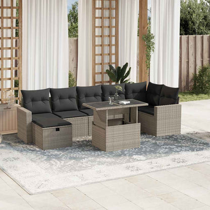 Salon de jardin 8 pcs avec coussins gris clair résine tressée