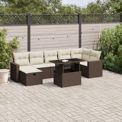 Salon de jardin 8 pcs avec coussins marron résine tressée