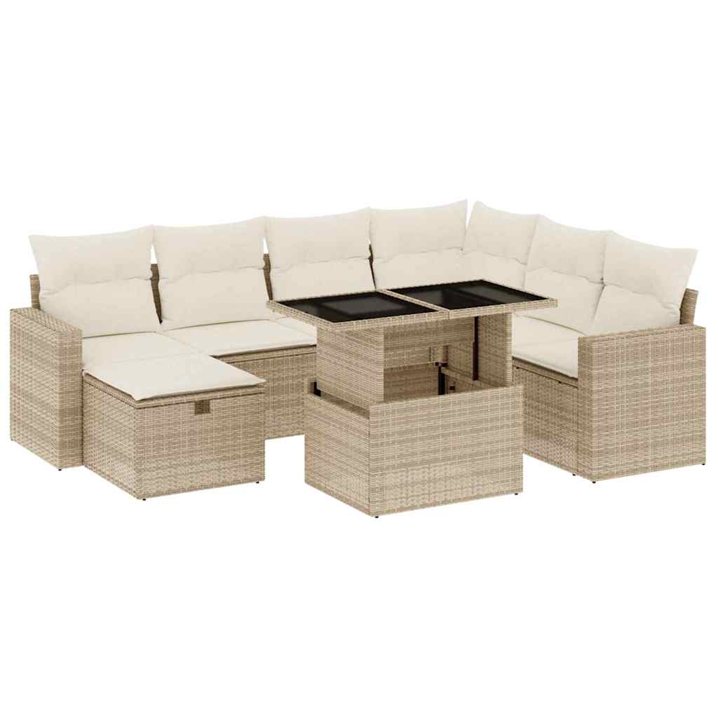 Salon de jardin avec coussins 8 pcs beige résine tressée