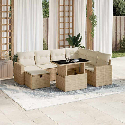 Salon de jardin avec coussins 8 pcs beige résine tressée