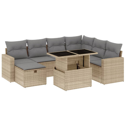 Salon de jardin avec coussins 8 pcs beige résine tressée