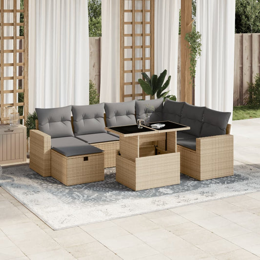 Salon de jardin avec coussins 8 pcs beige résine tressée