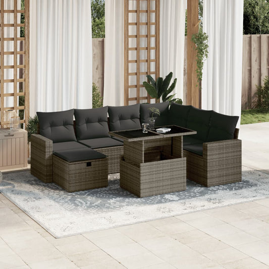 Salon de jardin 8 pcs avec coussins gris résine tressée