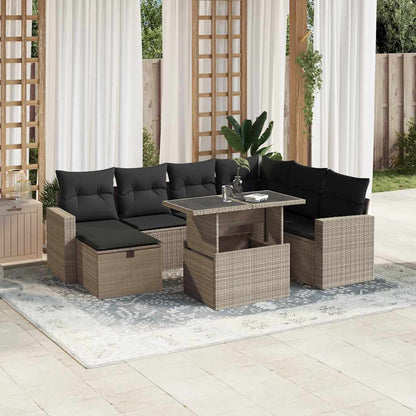 Salon de jardin 8 pcs avec coussins gris clair résine tressée