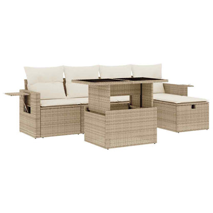 Salon de jardin avec coussins 6 pcs beige résine tressée