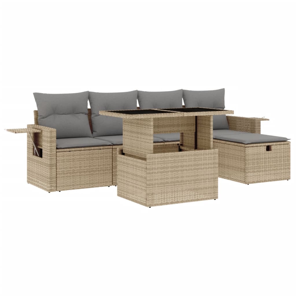 Salon de jardin avec coussins 6 pcs beige résine tressée