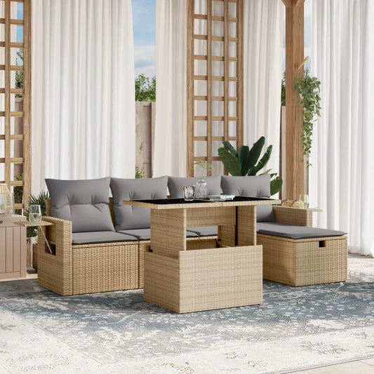 Salon de jardin avec coussins 6 pcs beige résine tressée