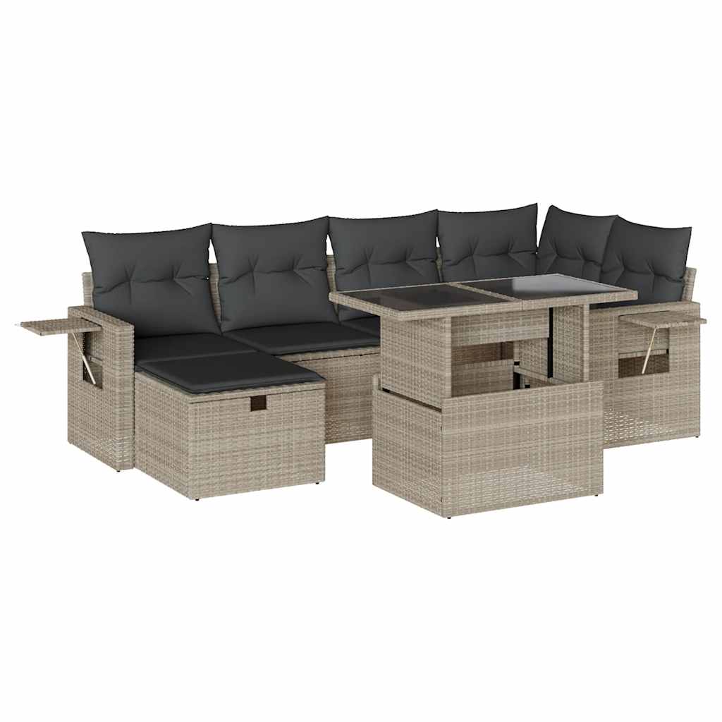 Salon de jardin avec coussins 7 pcs gris clair résine tressée