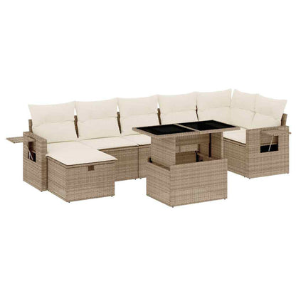 Salon de jardin avec coussins 8 pcs beige résine tressée