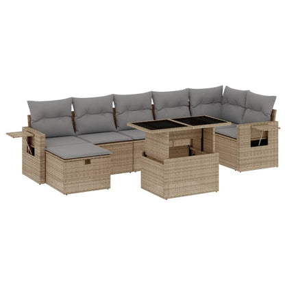 Salon de jardin avec coussins 8 pcs beige résine tressée