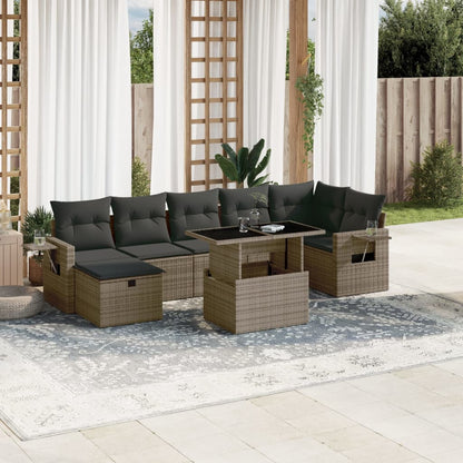 Salon de jardin 8 pcs avec coussins gris résine tressée