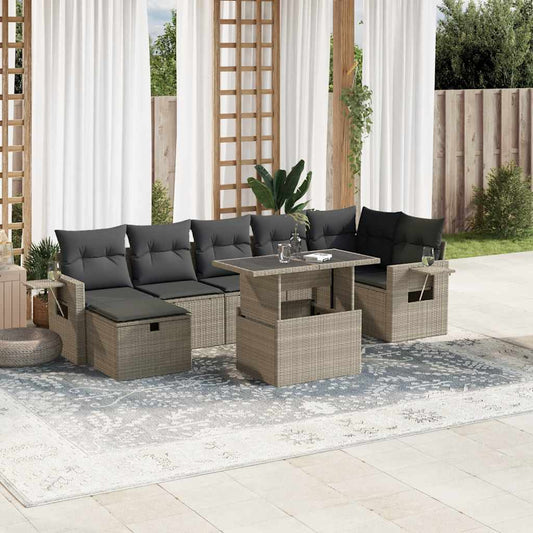 Salon de jardin 8 pcs avec coussins gris clair résine tressée