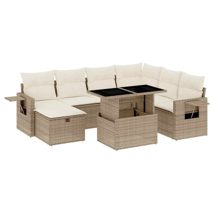 Salon de jardin avec coussins 8 pcs beige résine tressée