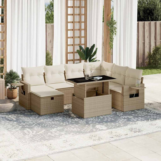 Salon de jardin avec coussins 8 pcs beige résine tressée