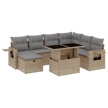 Salon de jardin avec coussins 8 pcs beige résine tressée