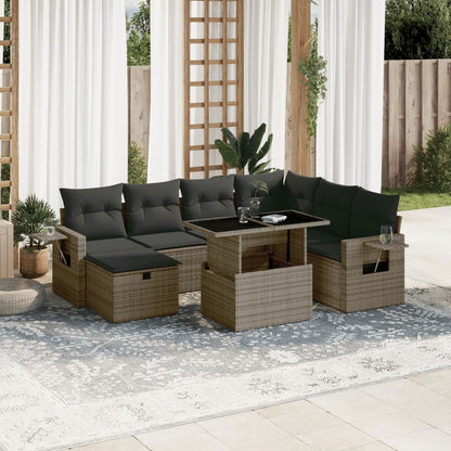 Salon de jardin 8 pcs avec coussins gris résine tressée